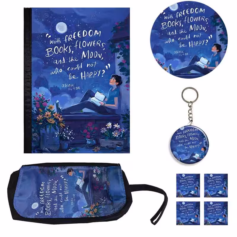 ست لوازم التحریر طرح آزادی گل و ماه مینیمال کد 1کیوت بسته 8 عددی | کالا مکس