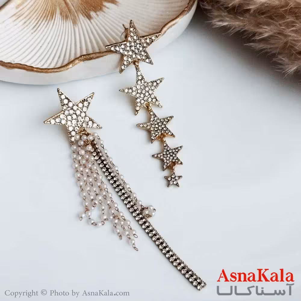 گوشواره نگین دار زنانه استیل مدل ستاره دنباله دار  کد GSH15300W