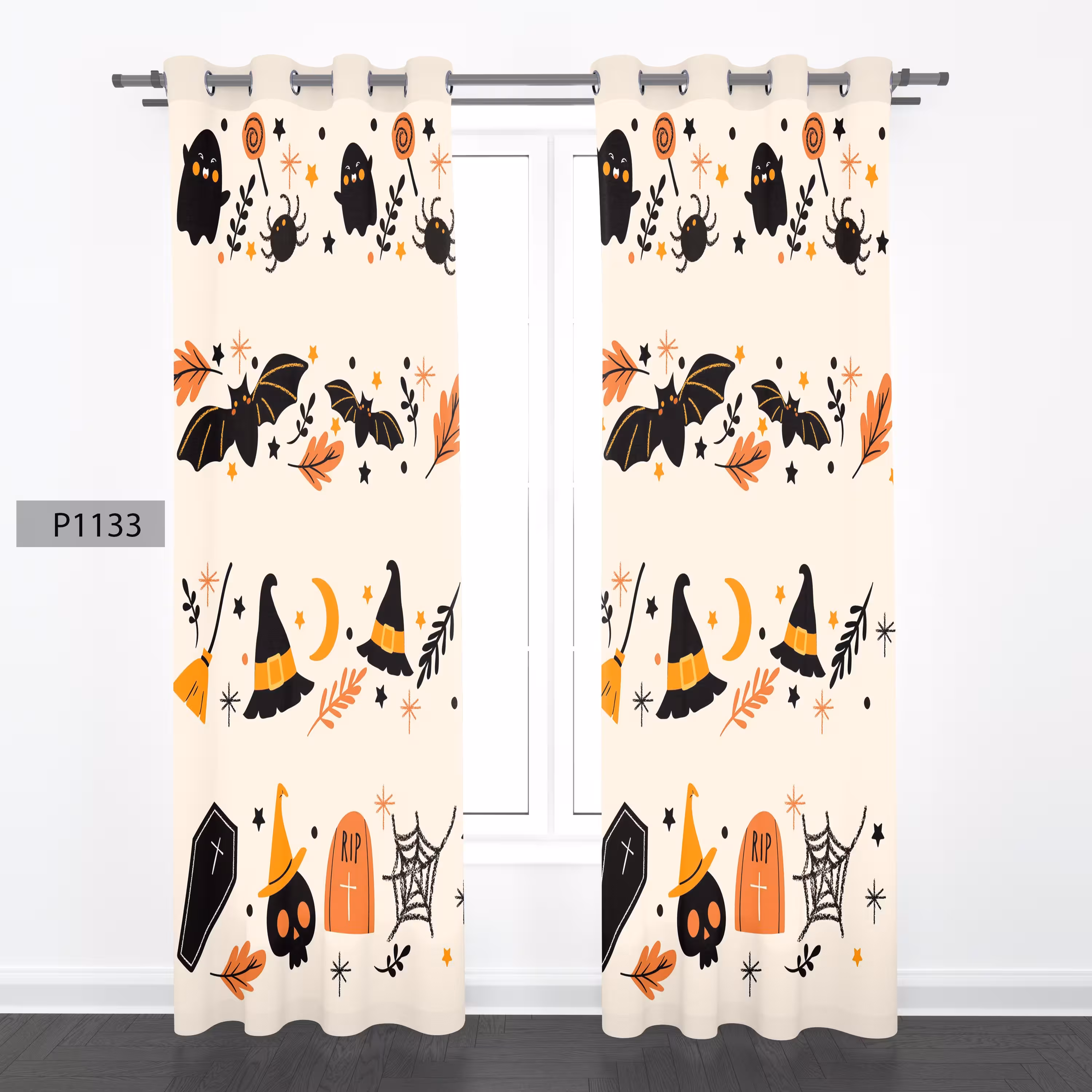 پرده هازان چاپی دوقواره دوخته شده پانچ شده هر قواره عرض 140ارتفاع 190 کد1133