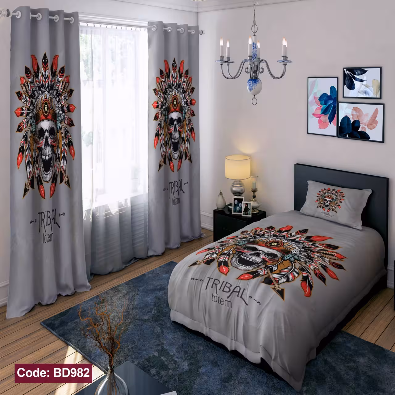 پرده پانچی مخمل چاپی پسرانه کد 982