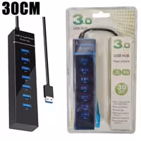 هاب 7 پورت USB30 آداپتورخور کابل 30سانتی LED دار 507