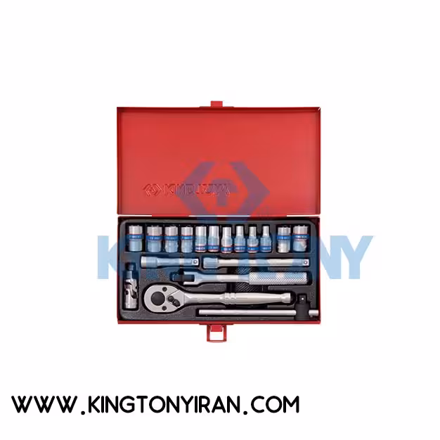 2519MR- جعبه بکس 1/4 ميليمتر کوتاه 6 گوش  18 عددي  (12 – 4 ) کينگ توني