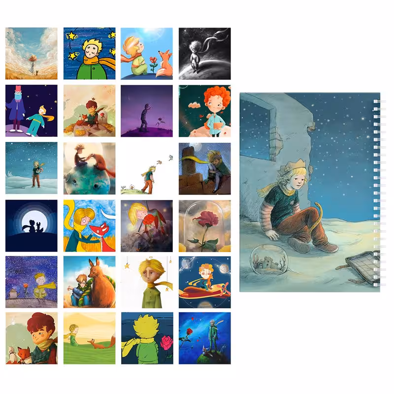 دفتر مشق باژیکان طرح شازده کوچولو کد 20214576 به همراه فتوکارت مجموعه 24 عددی