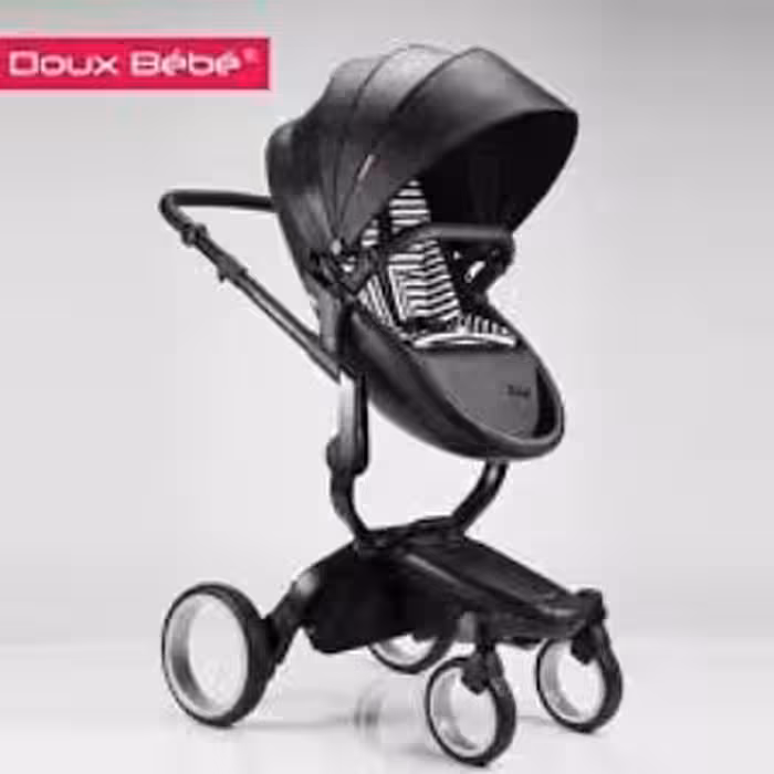 کالسکه کریر میما دوکس ب ب مدل فین فین رنگ مشکی با تشک دوبل راه راه سفید مشکی و اداپتور نصب دوکس ب ب     douxbebe  finfin