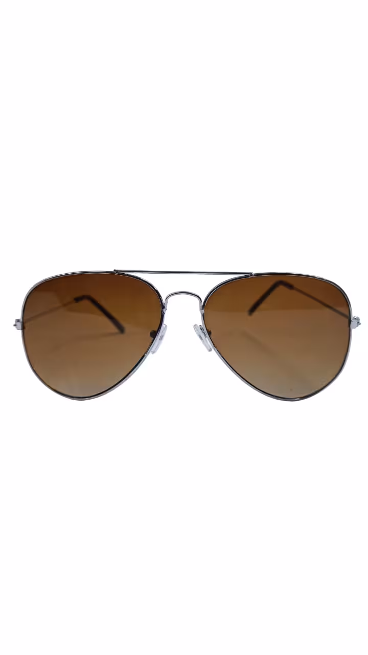 عینک آفتابی مردانه قهوه ای فریم فلزی نقره ای دو پل یووی 400