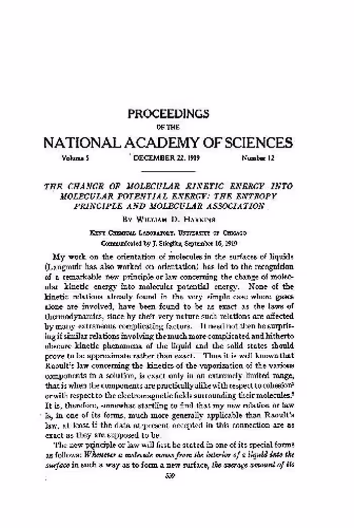 خرید و دانلود نسخه کامل کتاب The Change of Molecular Kinetic Energy into Molecular Potential Energy The Entropy Principle and Molecular Association