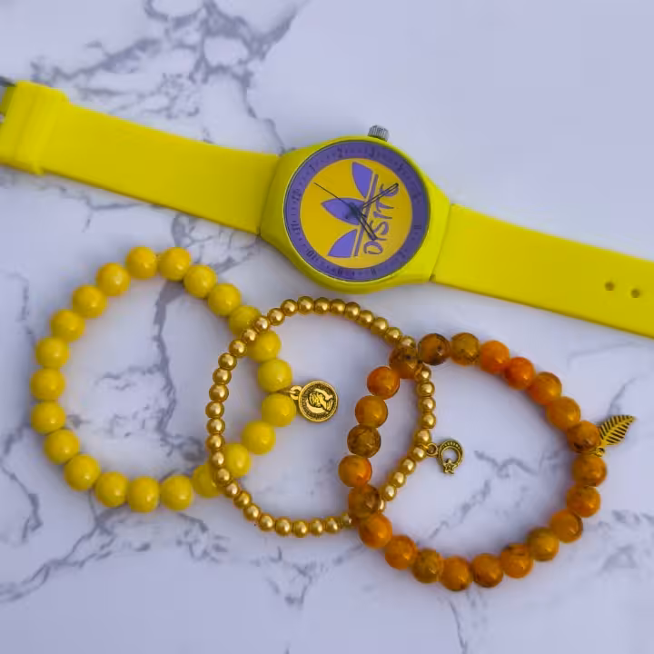 ست ساعت دستبند دخترانه زرد رنگ