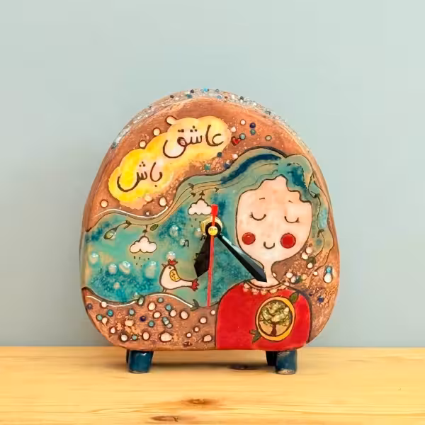 ساعت رومیزی رنگین گلس طرح دو