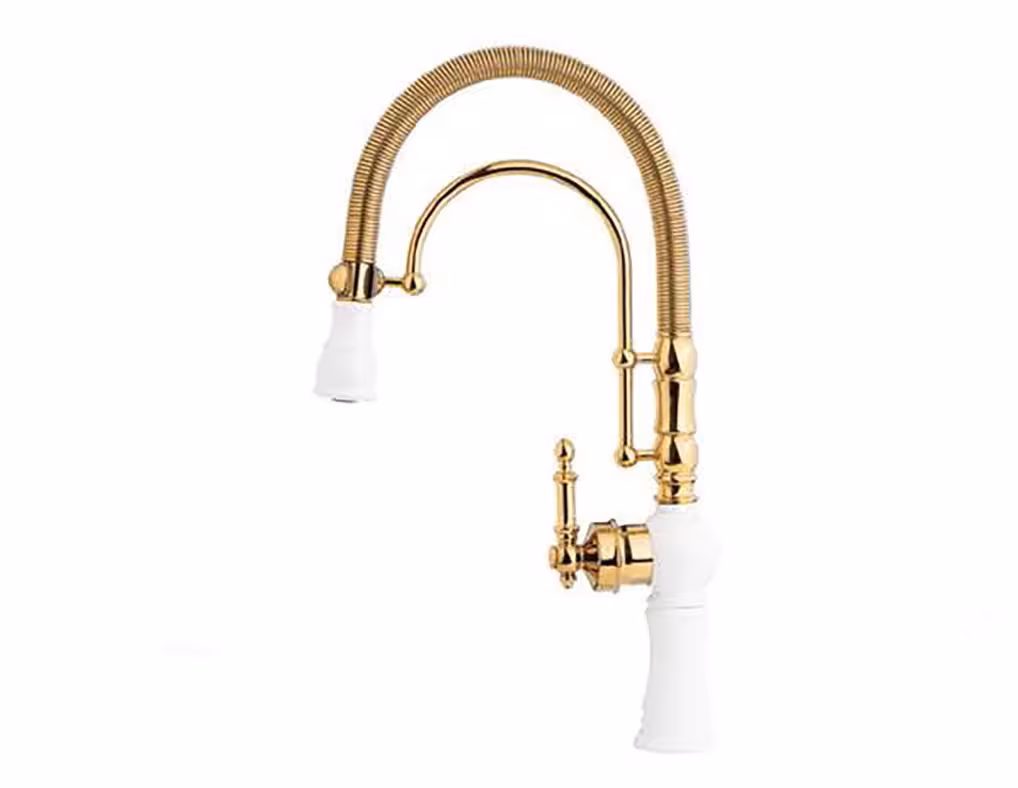 شیر ظرفشویی فنری مدل برشا سفیدطلایی