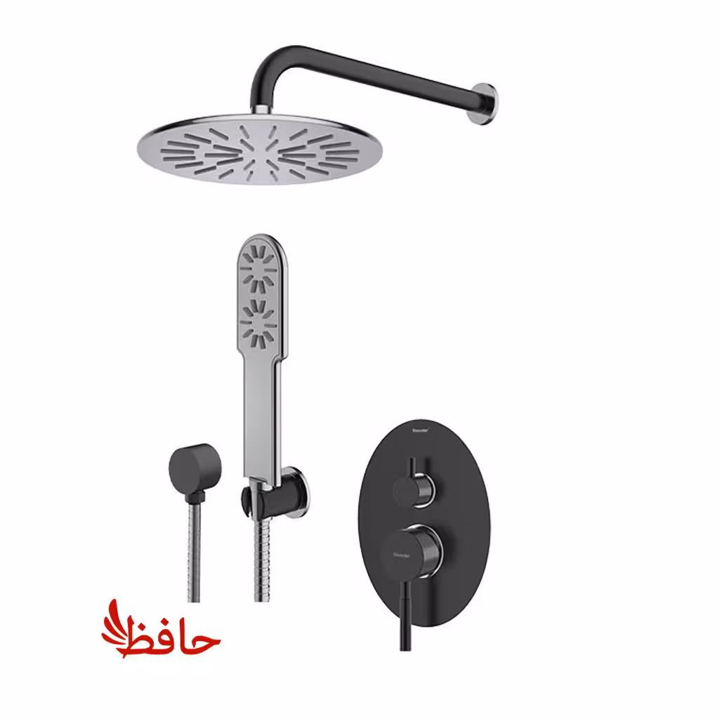 شیر حمام توکار شودر مدل روگن مشکی کروم تیپ 3 BRASS
