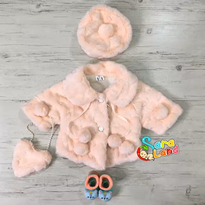 شنل خز نوزادی کیف و کلاه دار گلبهی