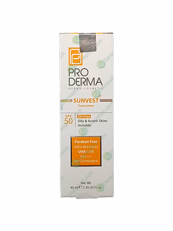 کرم ضد آفتاب فاقد چربی پرودرما SPF50 مناسب پوست های چرب و جوش دار 40 میلی لیتر – Pro Derma Sunscreen SPF50 Oil Free cream 40 ml