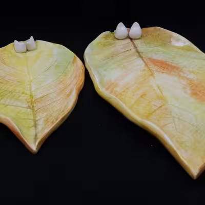 شیرینی خوری سرامیکی هیوا طرح برگ پاییز کد 10918872 مجموعه 2عددی 