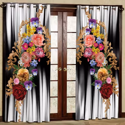 پرده مدل گل دار مخمل پانچی کد 2622 سایز 200x140 سانتی متر