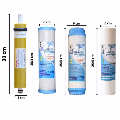 فیلتر دستگاه تصفیه کننده آب آکوا پیورست مدل AP-RO GOLD 06 مجموعه 5 عددی به همراه فیلتر ممبران فیلمتگ مدل DOW