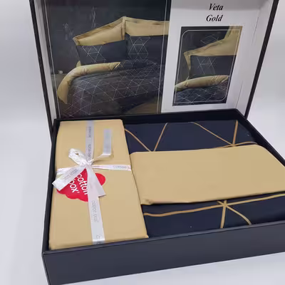 سرویس ملحفه کاتن باکس مدل Dark Veta Gold دو نفره 4 تکه