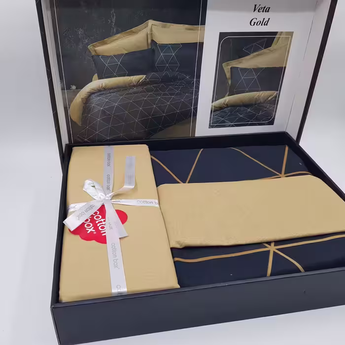 سرویس ملحفه کاتن باکس مدل Dark Veta Gold دو نفره 4 تکه