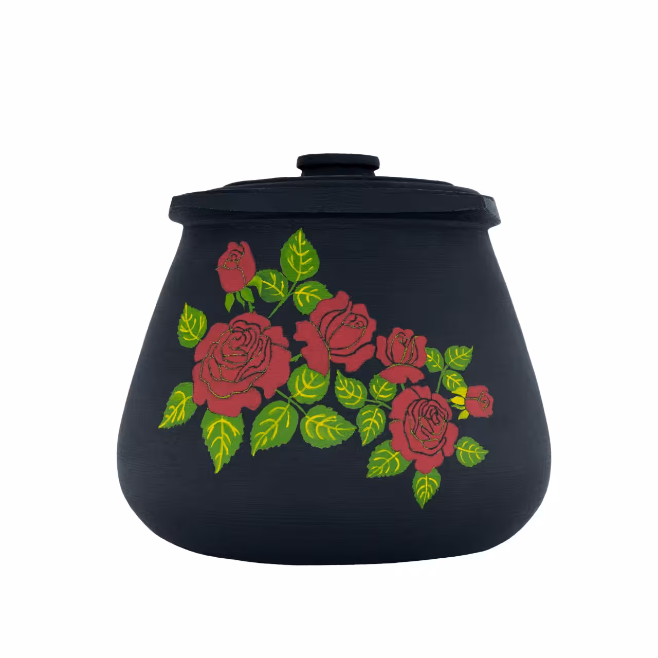 قابلمه سنگی هشت نفره نقاشی شده مشکی مدل رز ایرانی