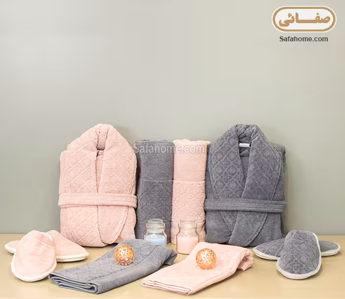 ست حوله عروس و داماد ماربل نوک مدادی و صورتی