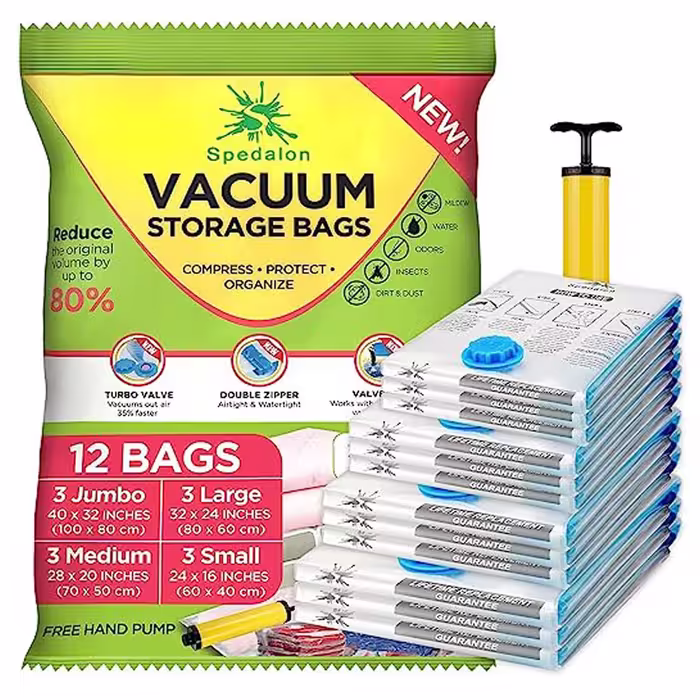 کیسه ذخیره سازی فشرده وکیوم Vacuum Storage Bags – Pack of 12 (3 Jumbo   3 Large   3 Medium   3 Small)