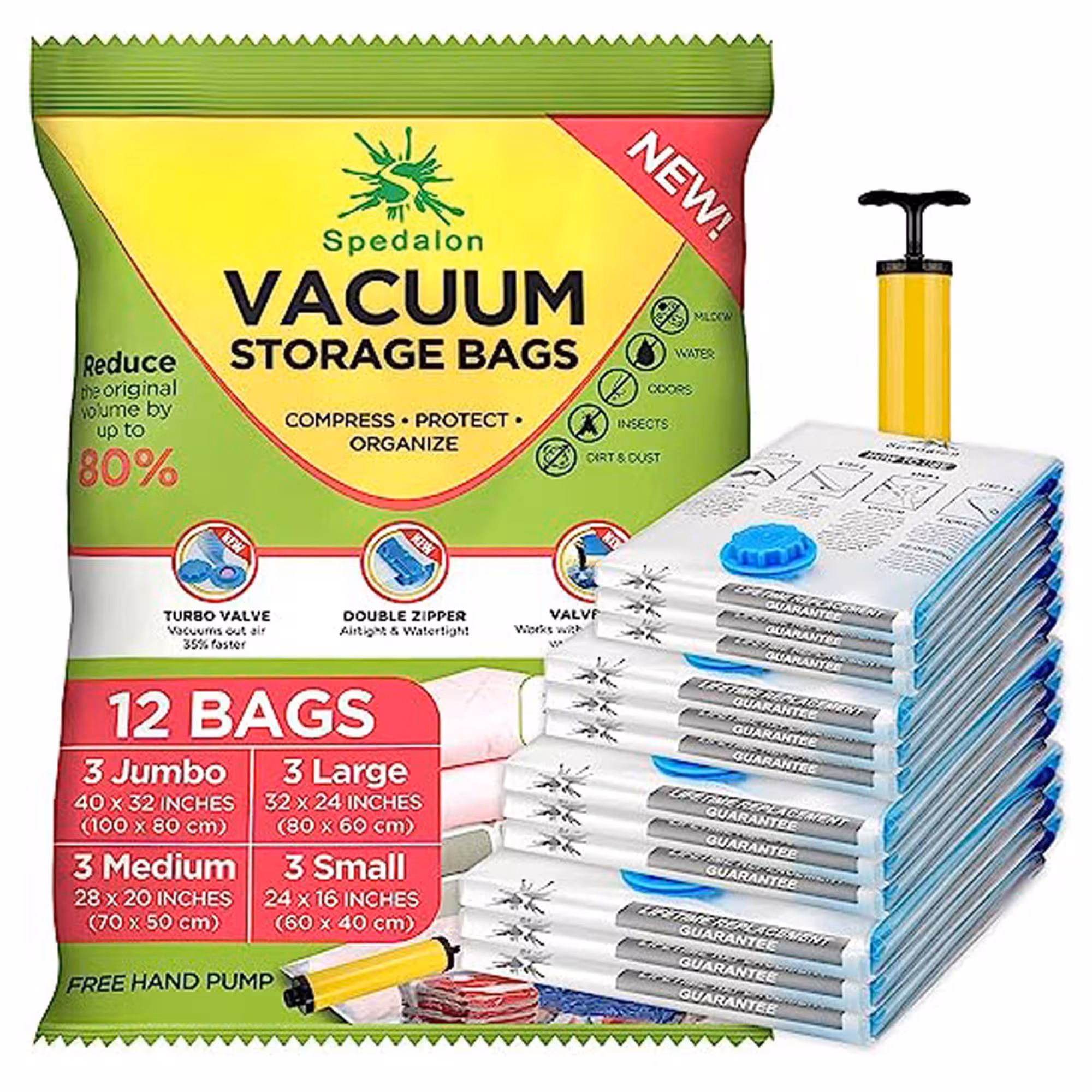 کیسه ذخیره سازی فشرده وکیوم Vacuum Storage Bags – Pack of 12 (3 Jumbo   3 Large   3 Medium   3 Small)