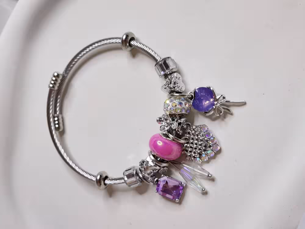 دستبند استیل نقره ای پاندورا آویز دار