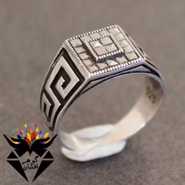 انگشتر نقره حدید مارکازیتی سیاه قلم کاری کد R_1595
