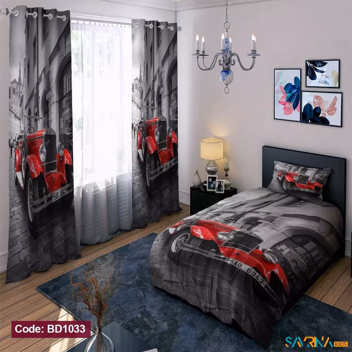 ست اتاق خواب پسرانه طرح ماشین کلاسیک کد BD1033