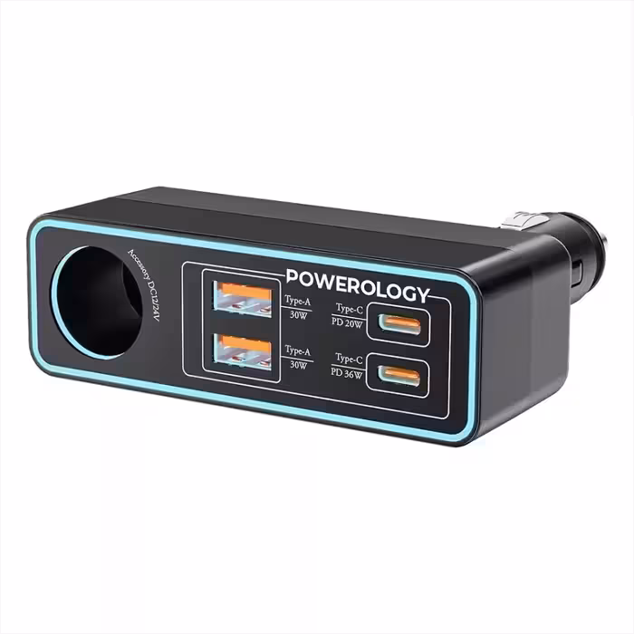 شارژر فندکی 125 وات 5 پورت پاورولوجی مدل Brio 125W PWDA58BK