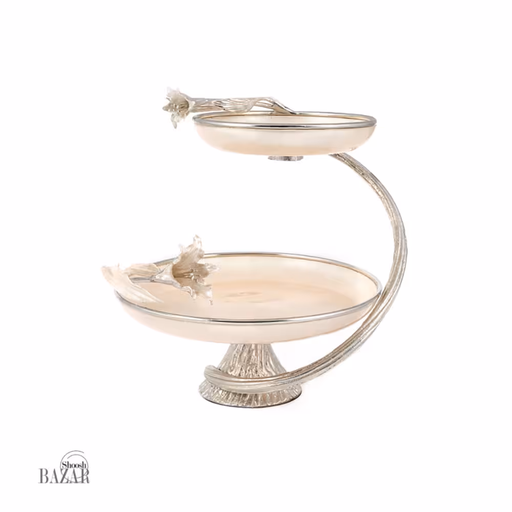 شیرینی خوری دو طبقه شیشه ای صدفی مدل لیلیوم کد 3230462