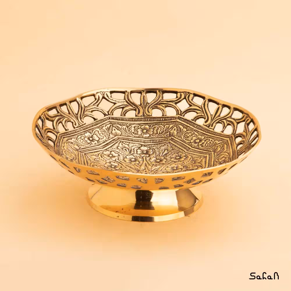 شیرینی خوری برنجی طلایی هندی مدل گلایل