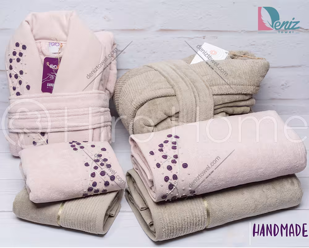 حوله ست دو نفره HANDMADE شکوفه رنگ صدری و کالباسی