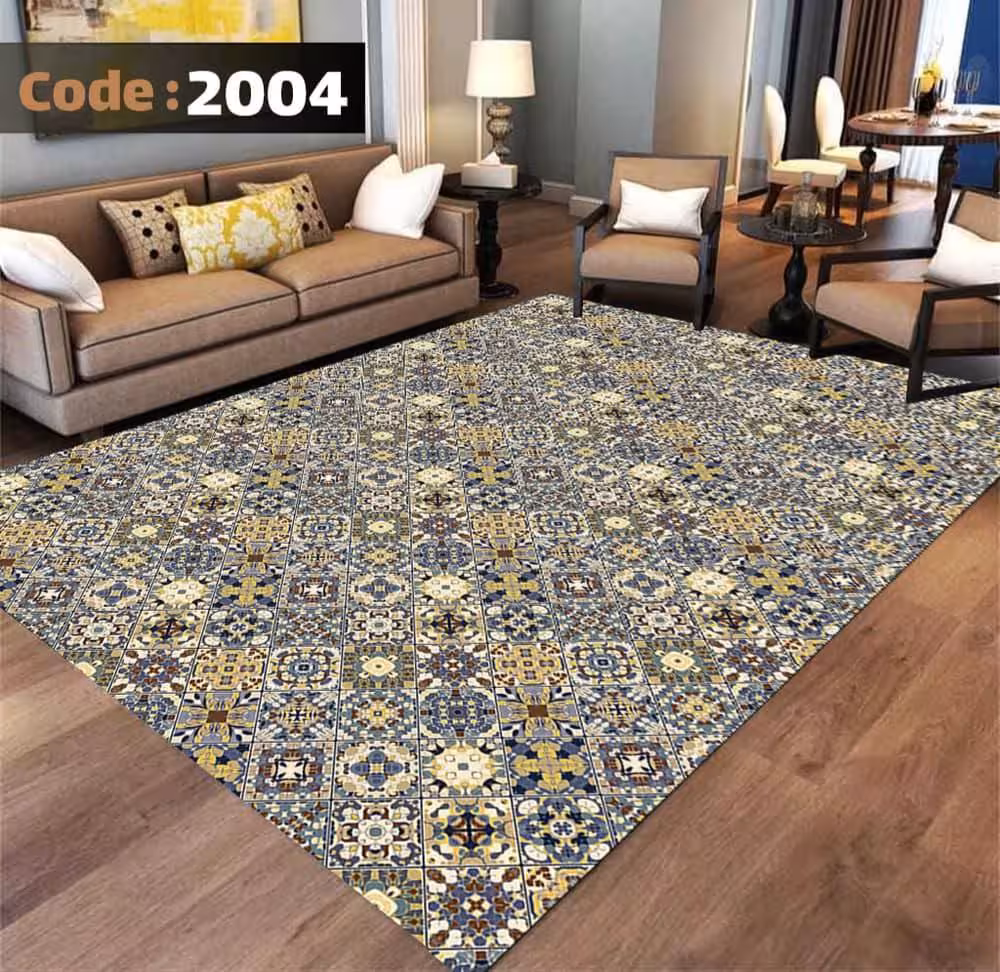 کاورفرش روفرشی دورکشدار گوشه لیفه ای طوسی کرم کد 2004