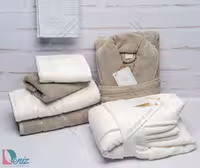 حوله ست دو نفره طرح ماکرو رنگ شیری و خاکی