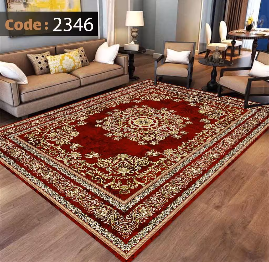 کاورفرش روفرشی دورکشدار گوشه لیفه ای لاکی ، آبی و متنوع کد 2346