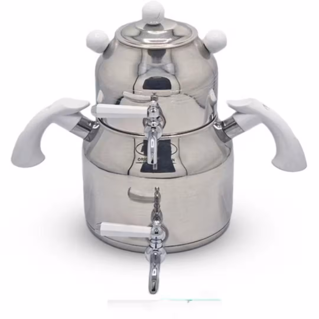 کتری قوری استیل شیر دار دسته باکالیت سفید ریور کد 2162