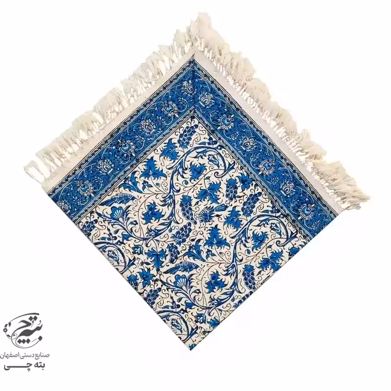 سفره قلمکاری طرح گل انگوری آبی 100در100