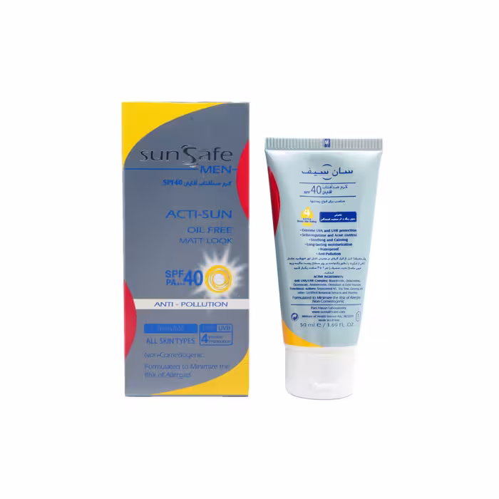 سان سیف کرم ضد آفتاب آقایان SPF40 بدون رنگ مناسب انواع پوست 50ML