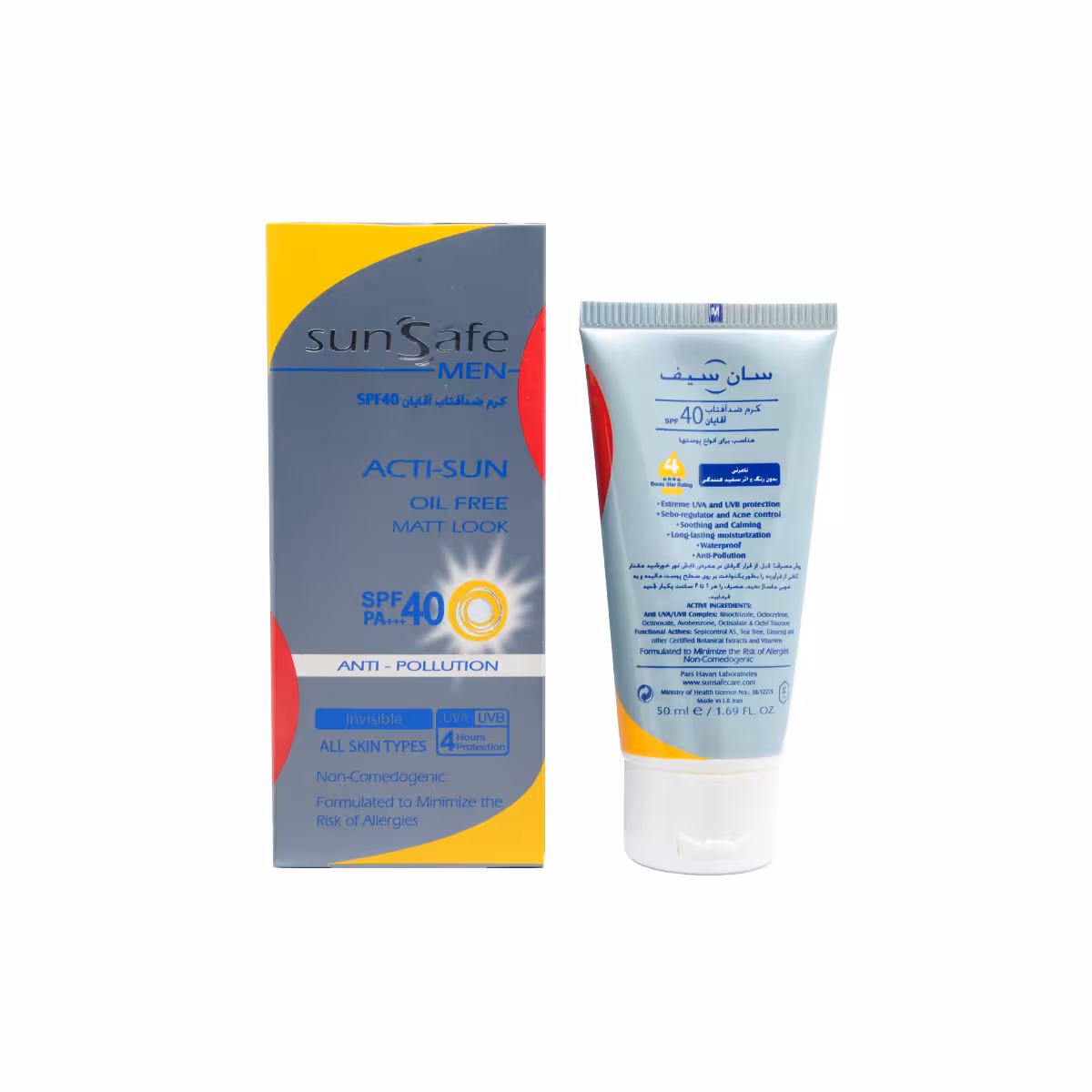 سان سیف کرم ضد آفتاب آقایان SPF40 بدون رنگ مناسب انواع پوست 50ML