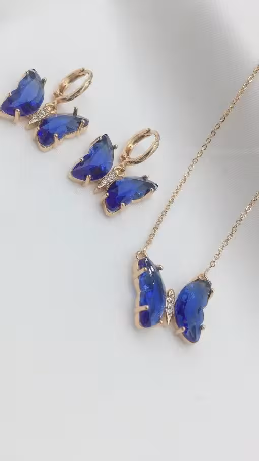 نیم ست رنگ ثابت استیل کد 0205 طرح پروانه نگین دار