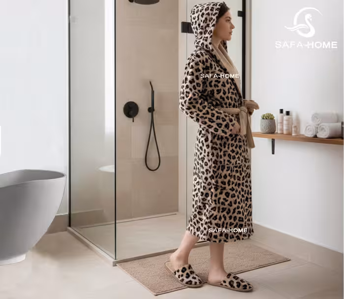 حوله تن پوش زنانه طرح پلنگی نسکافه ای پودایران