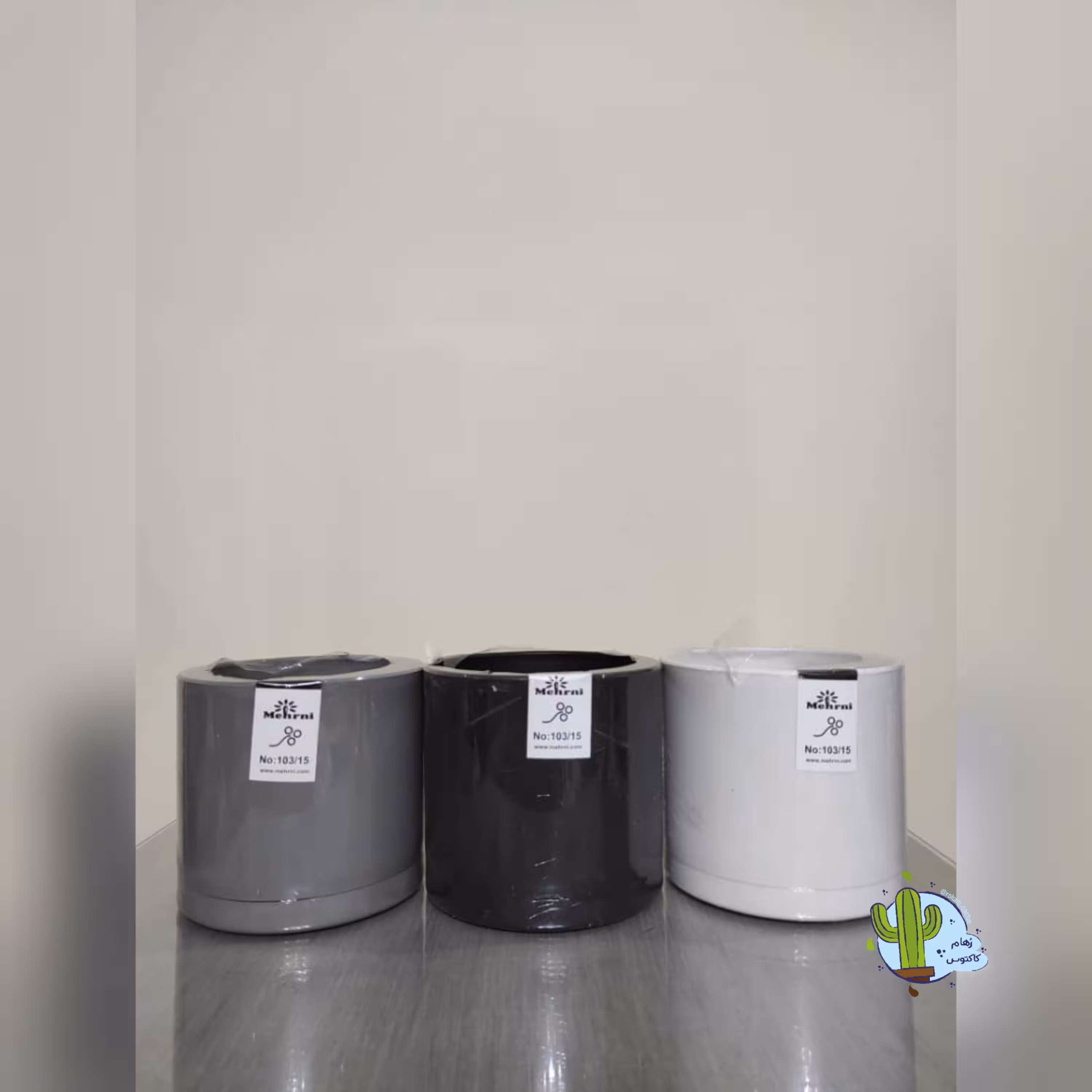 گلدان پلیمری 103 استوانه ای مهرنی سایز 15 رنگ طوسی