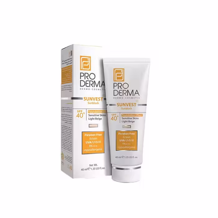 کرم ضد آفتاب بژ روشن پرودرما ⁺SPF40 مناسب پوست های حساس (40 میل)