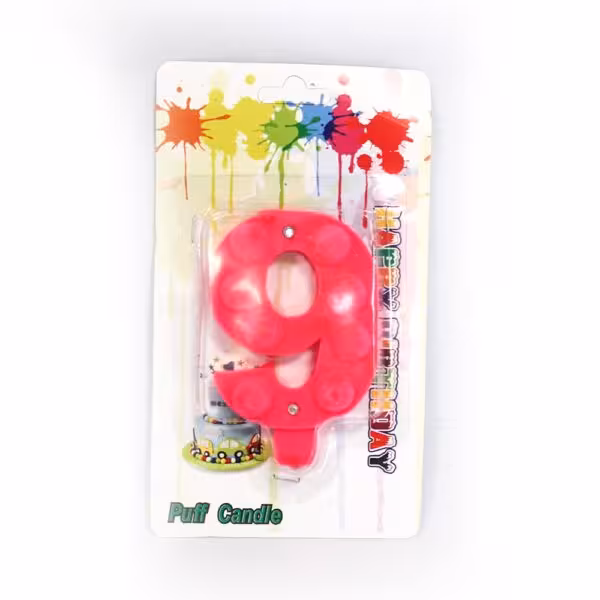 شمع مخملی عدد نه صورتی پاف کندل (Puff candle)