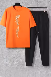 ست 2 تکه ست ورزشی با چاپ پروانه برای خانم‌ها و آقایان - 5665