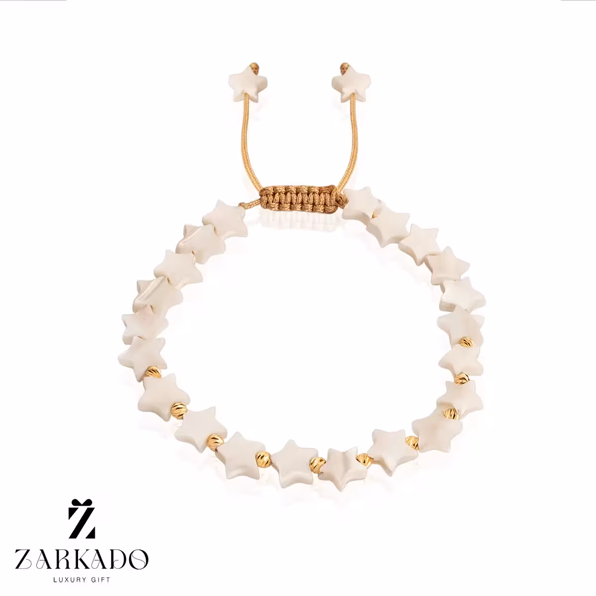 دستبند سنگ صدف طرح ستاره 5 پر با گوی البرنادو طلا