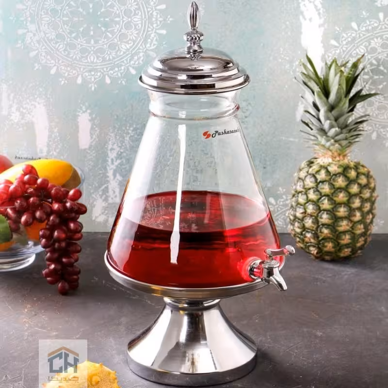 کلمن شیشه ای پایه فلزی طرح کوزه ای مدل 3258