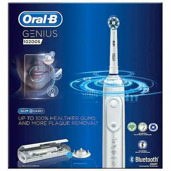 مسواک برقی هوشمند اورال بی Oral-B سری GENIUS مدل 10200S | دارای دو یدک، هلدر موبایل، کیف مسافرتی، شارژ کننده