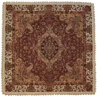 رومیزی کوچک عسلی ترمه نفیس ابریشم کد TRM237 رنگ قهوه ای زرشکی آستر زرشکی لبه یراق دوزی