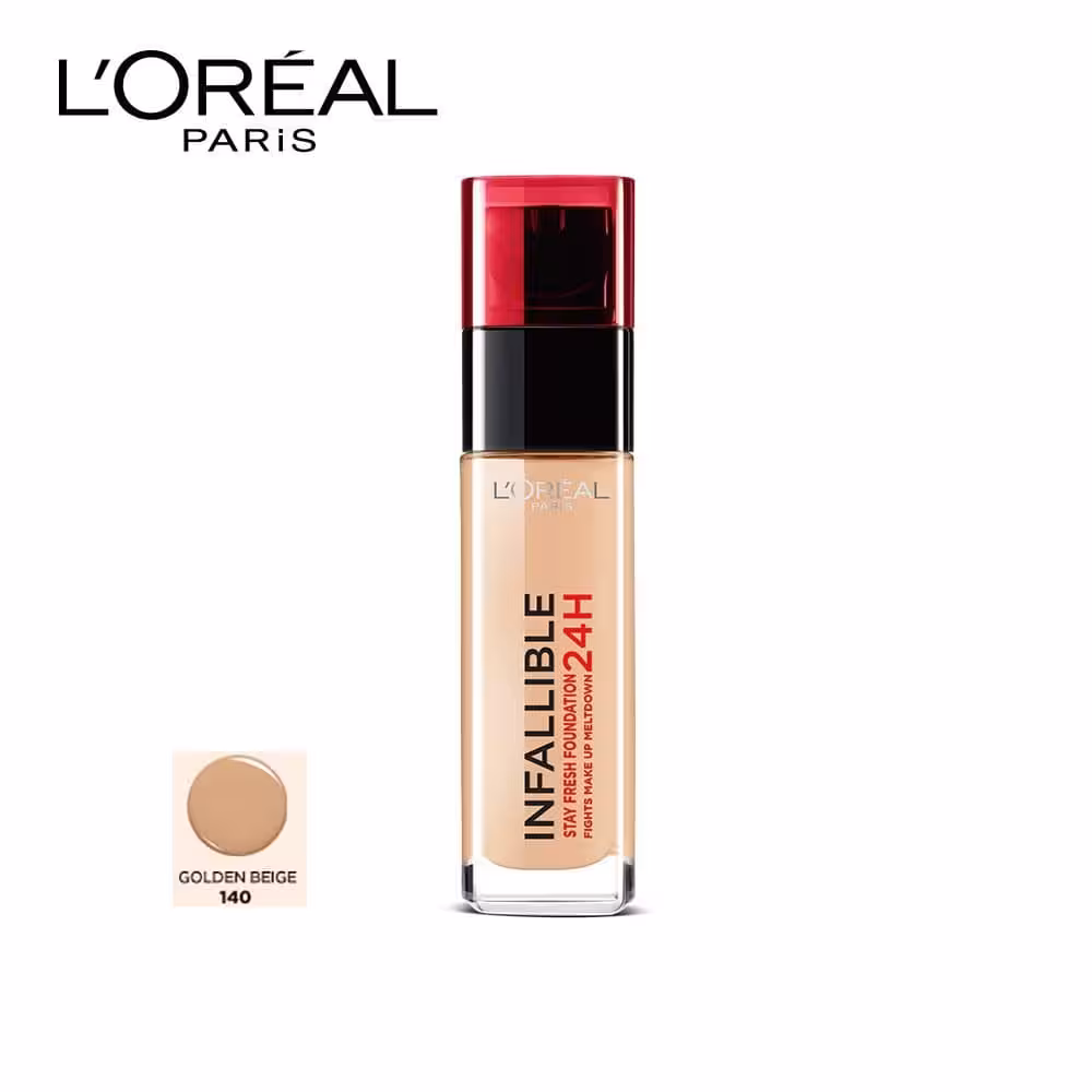 کرم پودر 24 ساعته شیشه ای اینفالیبل اورال شماره 140 LOREAL